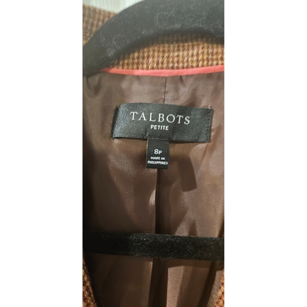 Talbots Petite Blazer 8P Bronze Houndstooth Gold Button Career Jacket 2022 - Picture 3 of 7